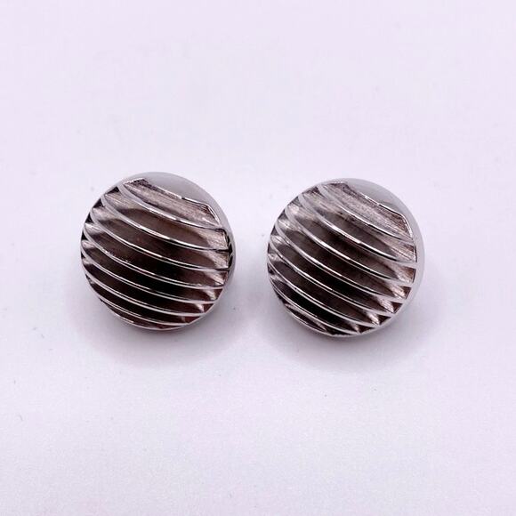 Crown Trifari Clip On Earrings Silver Tone Midcentury - Picture 4 of 6